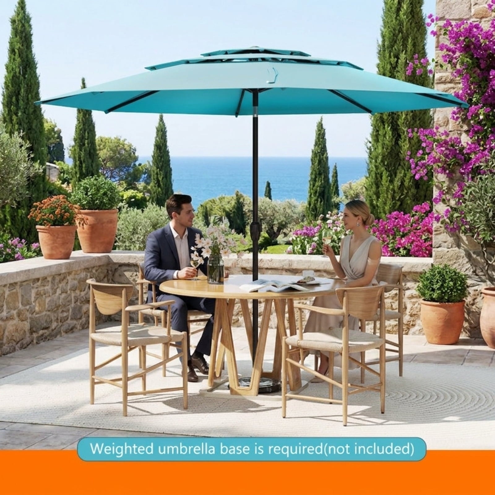 Biotree 10 FT Patio Umbrella, 3-tier Vented Patio Umbrella with Push Button Tilt for Patio Garden Backyard Pool, Green