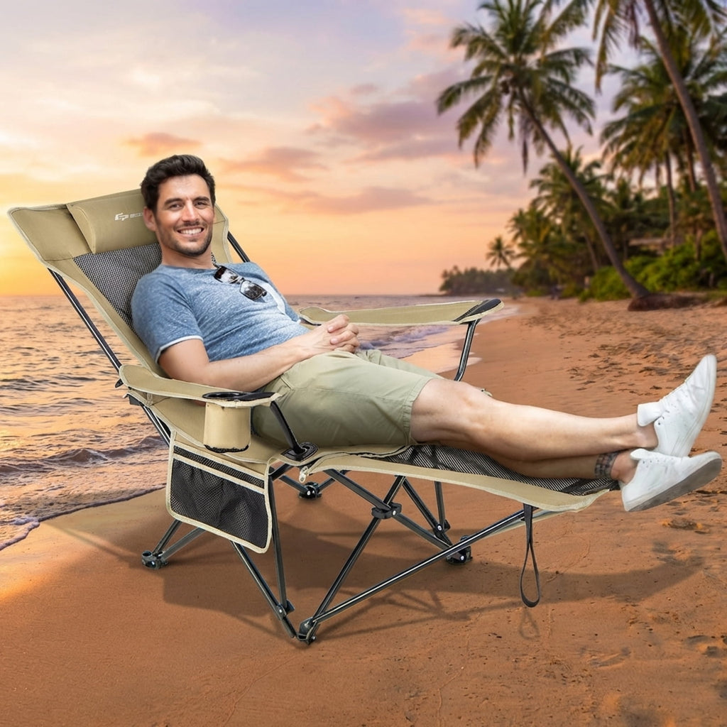 Biotree Camping Lounge Chair with Detachable Footrest Adjustable Backrest, Green