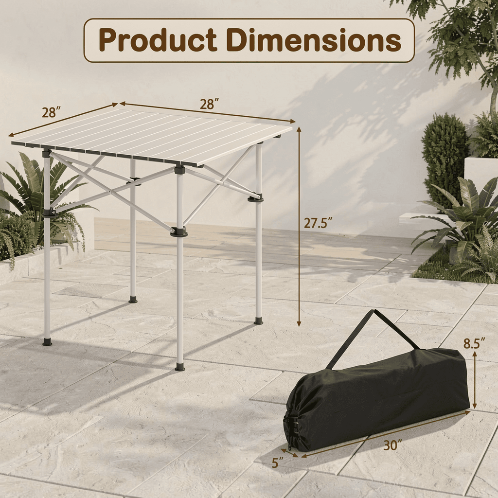 Biotree Lightweight Folding Roll-Up Camping Table with Metal Legs for Hiking Picnic and Beach, Silver