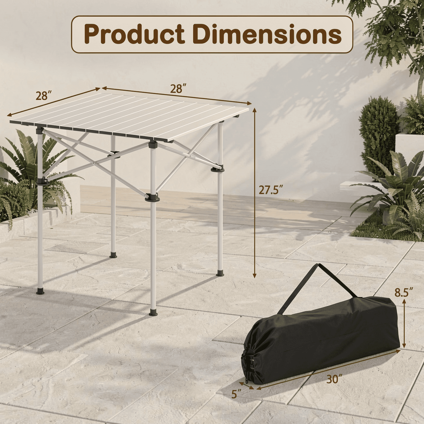 Biotree Lightweight Folding Roll-Up Camping Table with Metal Legs for Hiking Picnic and Beach, Silver