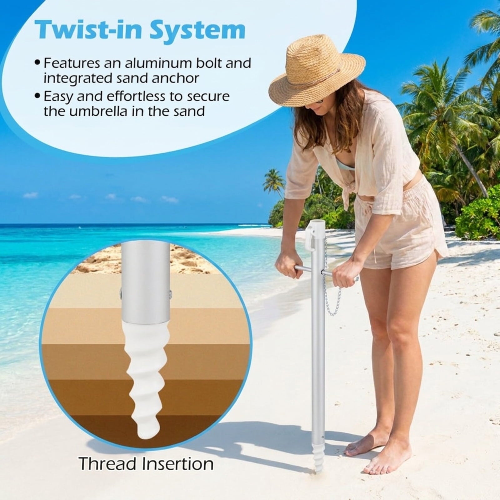 Biotree 6.5 ft Portable Beach Umbrella with Carrying Bag, 6 Ribs, Sand Tilt Mechanism - Multicolor for Backyard