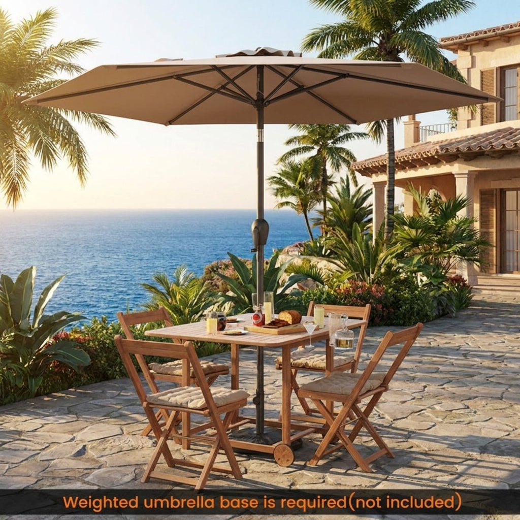 Biotree 7.5 FT Patio Umbrella, Outdoor Patio Heavy Duty Market Umbrella with Push Button Tilt for Patio Garden Backyard Pool, Tan