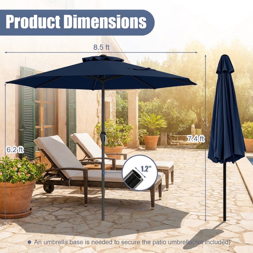 Biotree 8.5 ft Market Patio Umbrella with Crank and Tilt, 8 Sturdy Ribs, Vented Canopy - Navy Blue for Backyard