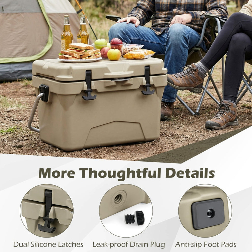 Biotree 20 Quart Portable Hard Cooler with 6-Day Ice Retention and 2 Cup Holders, Khaki