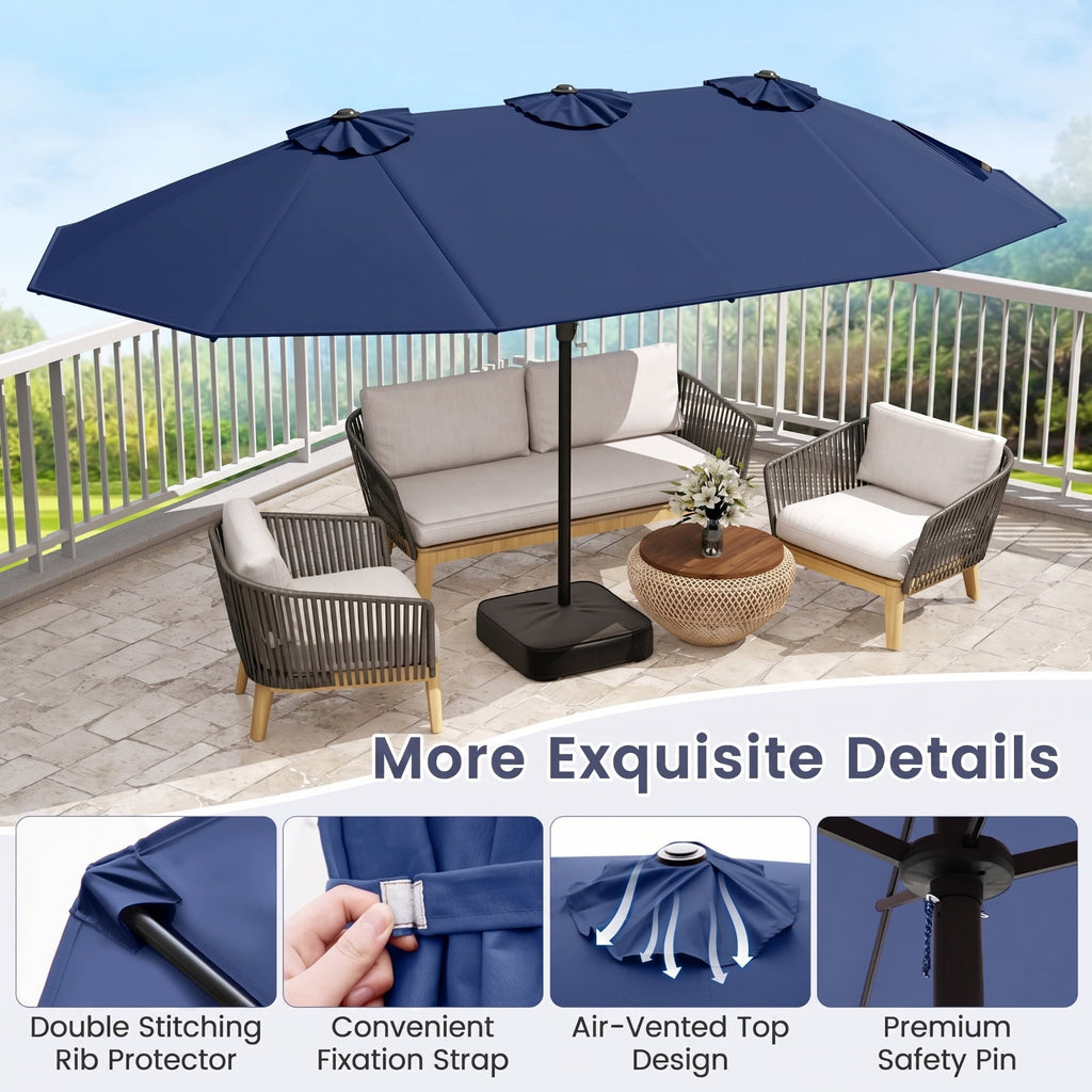 Biotree 15 ft Double-Sided Twin Patio Umbrella Crank Tilt Outdoor Shade - Blue - UV Protection with Cross Base