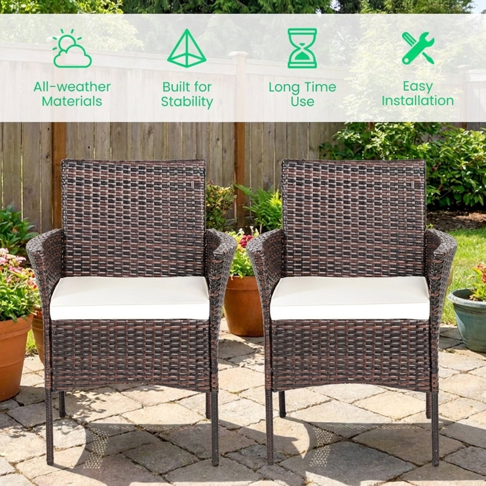 Biotree 2 Pieces Outdoor PE Rattan Armchairs with Removable Cushions Stackable Patio Chair for Garden BackyardMix brown