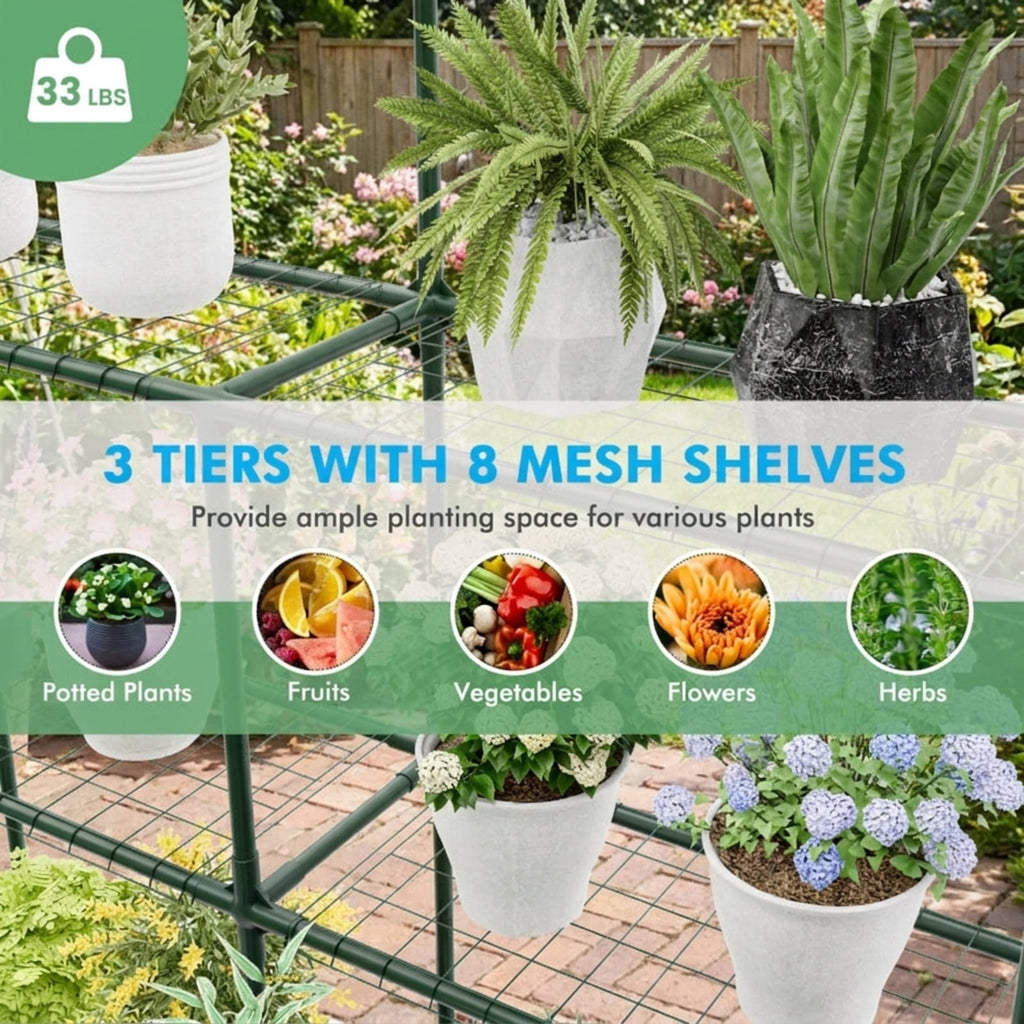 Biotree Walk-in Greenhouse with 3 Tiers 8 Shelves PVC Cover Roll for Outdoor Garden Backyard Patio Vegetables Flowers, Transparent