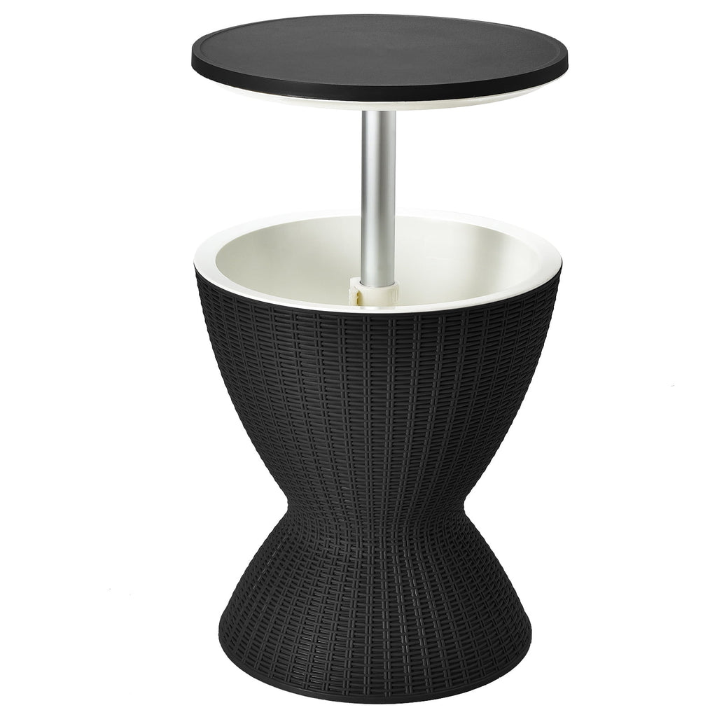 Biotree 3 in 1 8 Gallon Patio Rattan Cooler Bar Table with Adjust Ice Bucket-Black Outdoor Party Entertainment