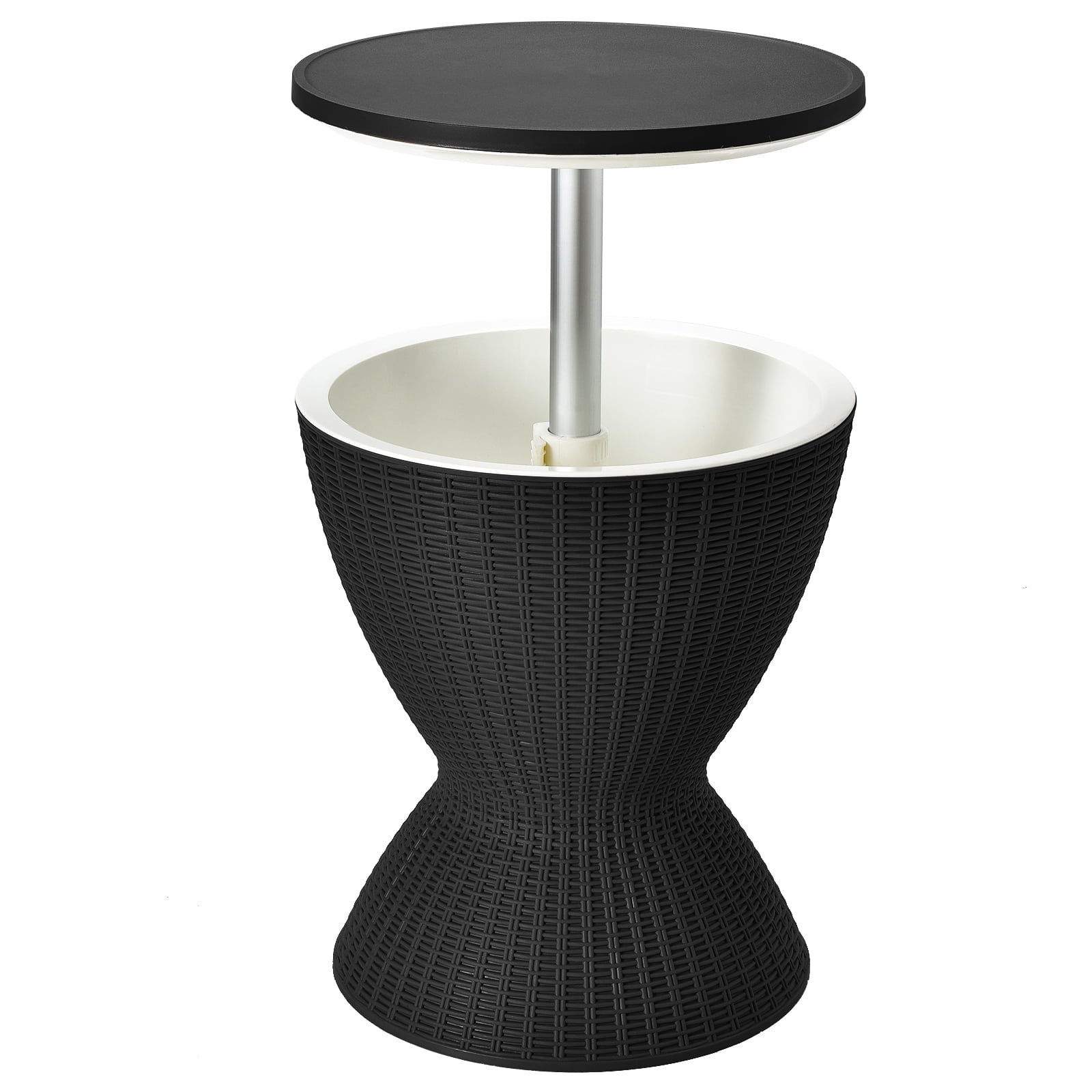 Biotree 3 in 1 8 Gallon Patio Rattan Cooler Bar Table with Adjust Ice Bucket-Black Outdoor Party Entertainment