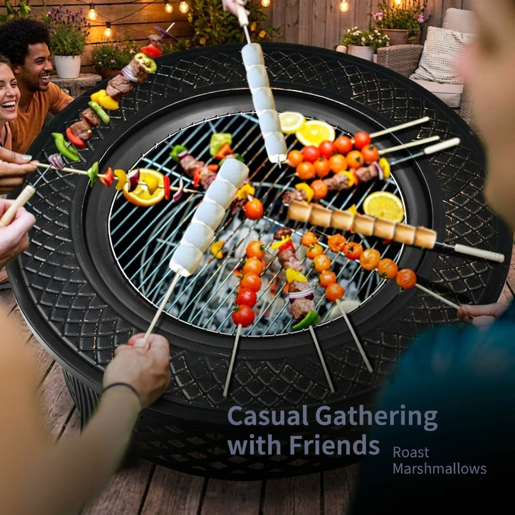Biotree Outdoor Fire Pit with BBQ Grill and High for Outdoor Patio Backyard Garden Camping, Black