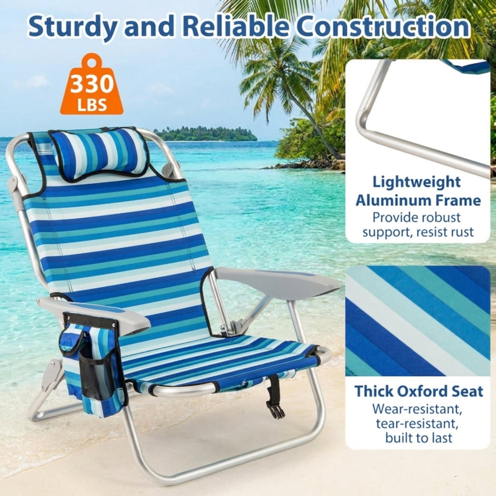 Biotree Set of 2 Folding Beach Chair for Adults with 4-Position Adjustable Backrest Stackable Patio Chair for Garden BackyardBlue
