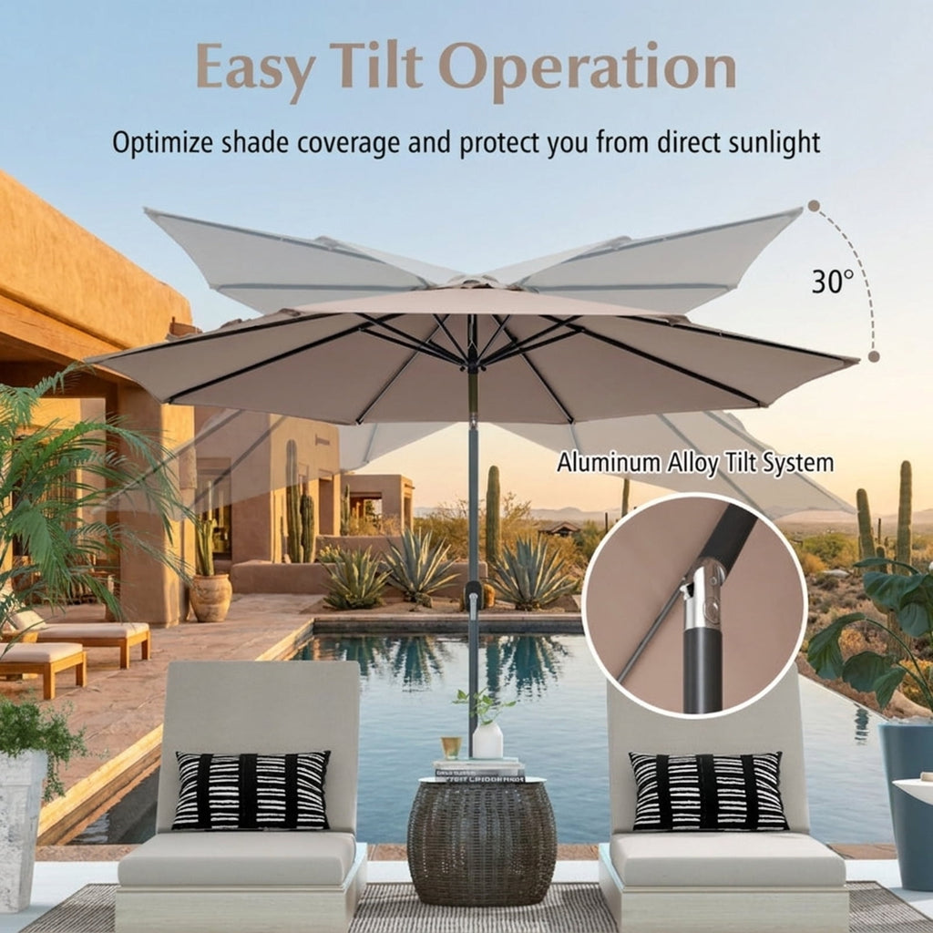Biotree 10 ft Market Patio Umbrella with Crank and Tilt, 8 Sturdy Ribs, Vented Canopy - Tan for Backyard