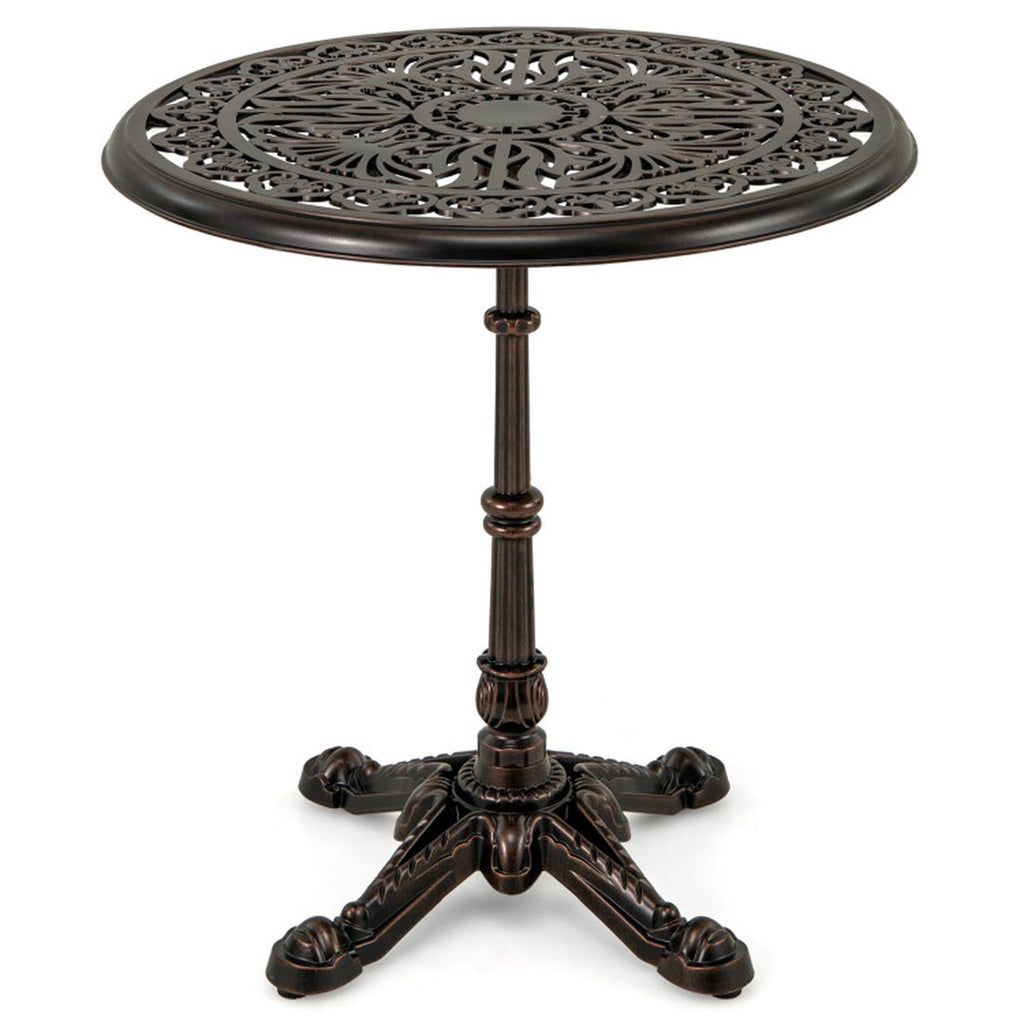 Biotree 27Inch Round Cast Aluminum Patio Bistro Table with Hollow Top, Walnut