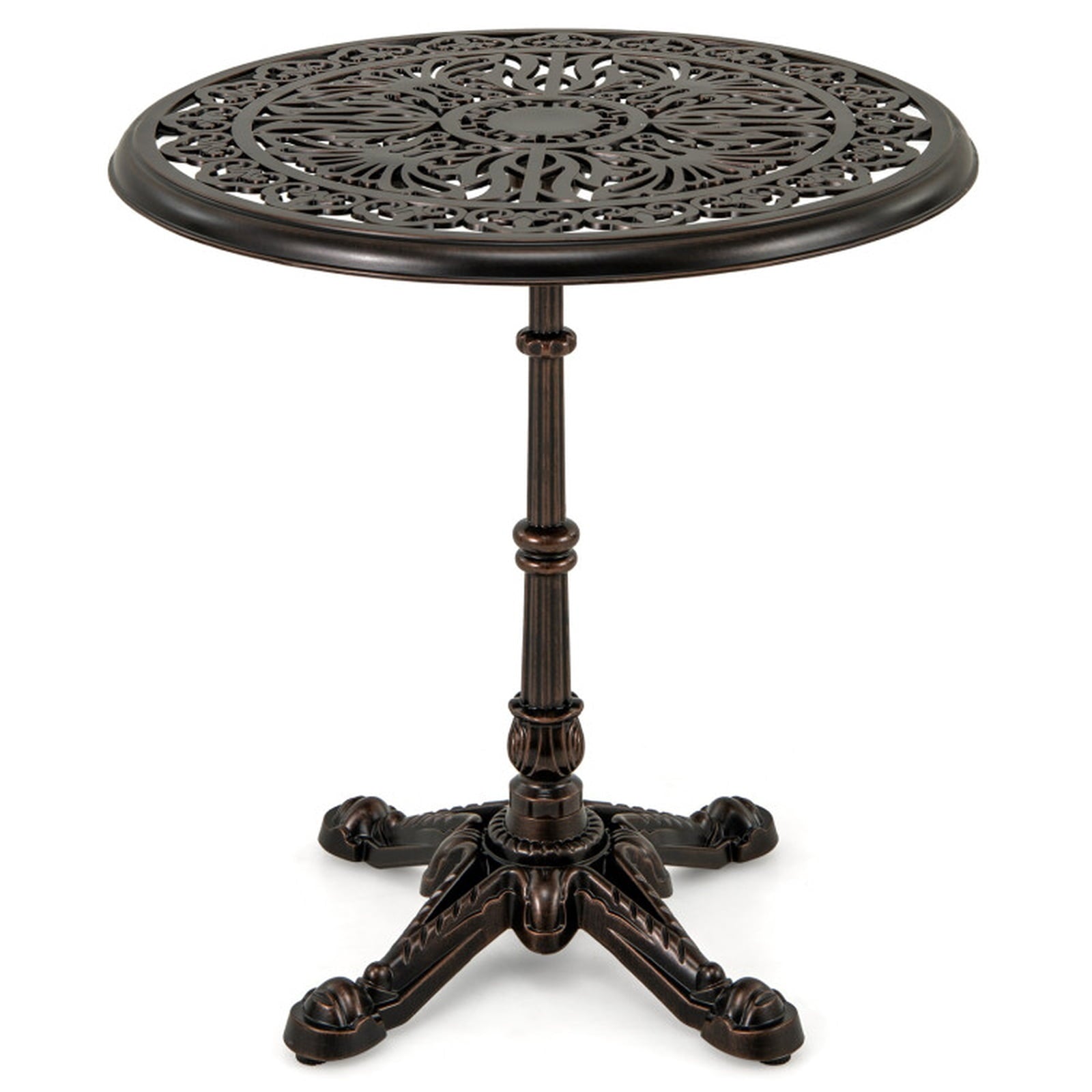 Biotree 27Inch Round Cast Aluminum Patio Bistro Table with Hollow Top, Walnut