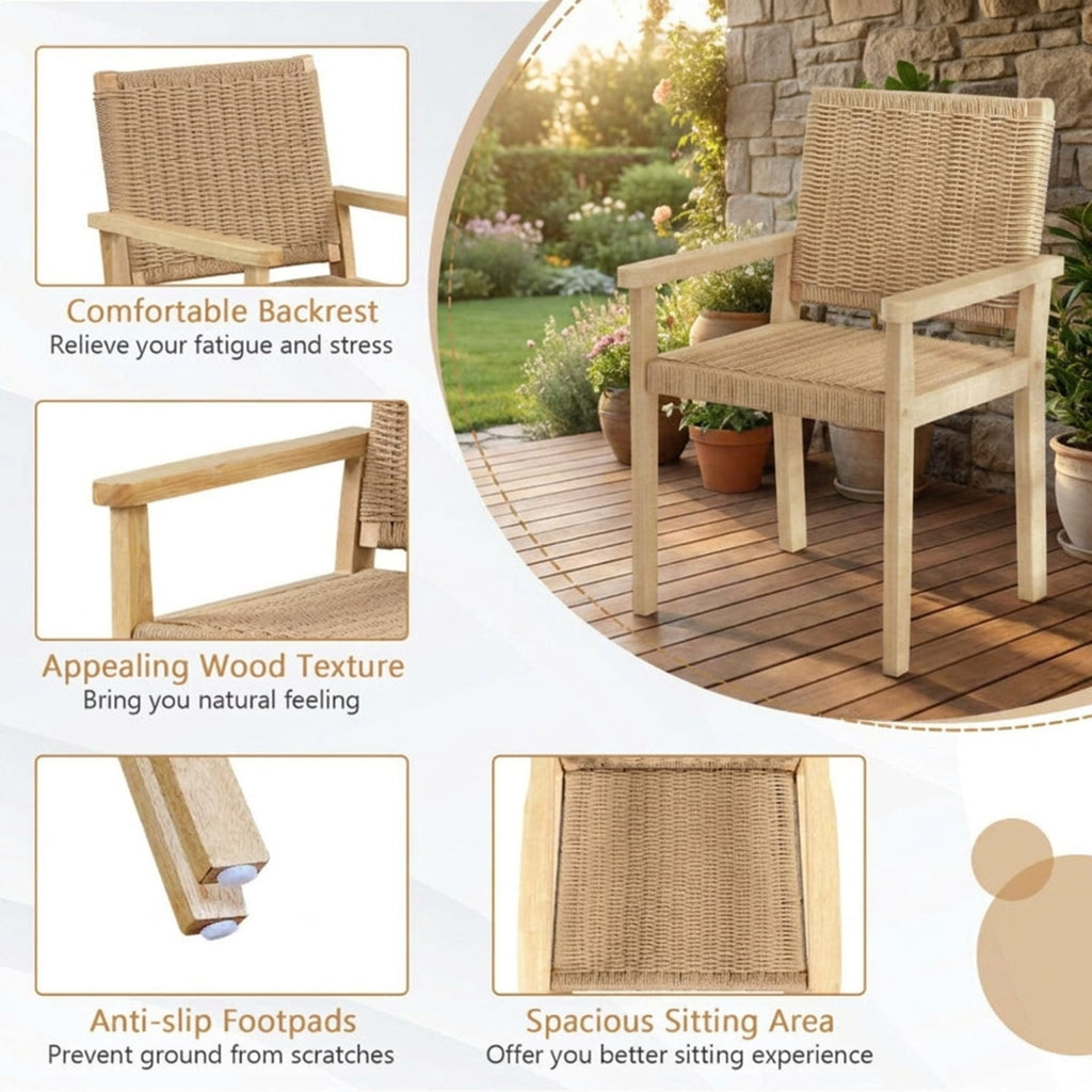 Biotree Indoor Outdoor Wood Chair Set of 2 Stackable Patio Chair for Garden BackyardNatural