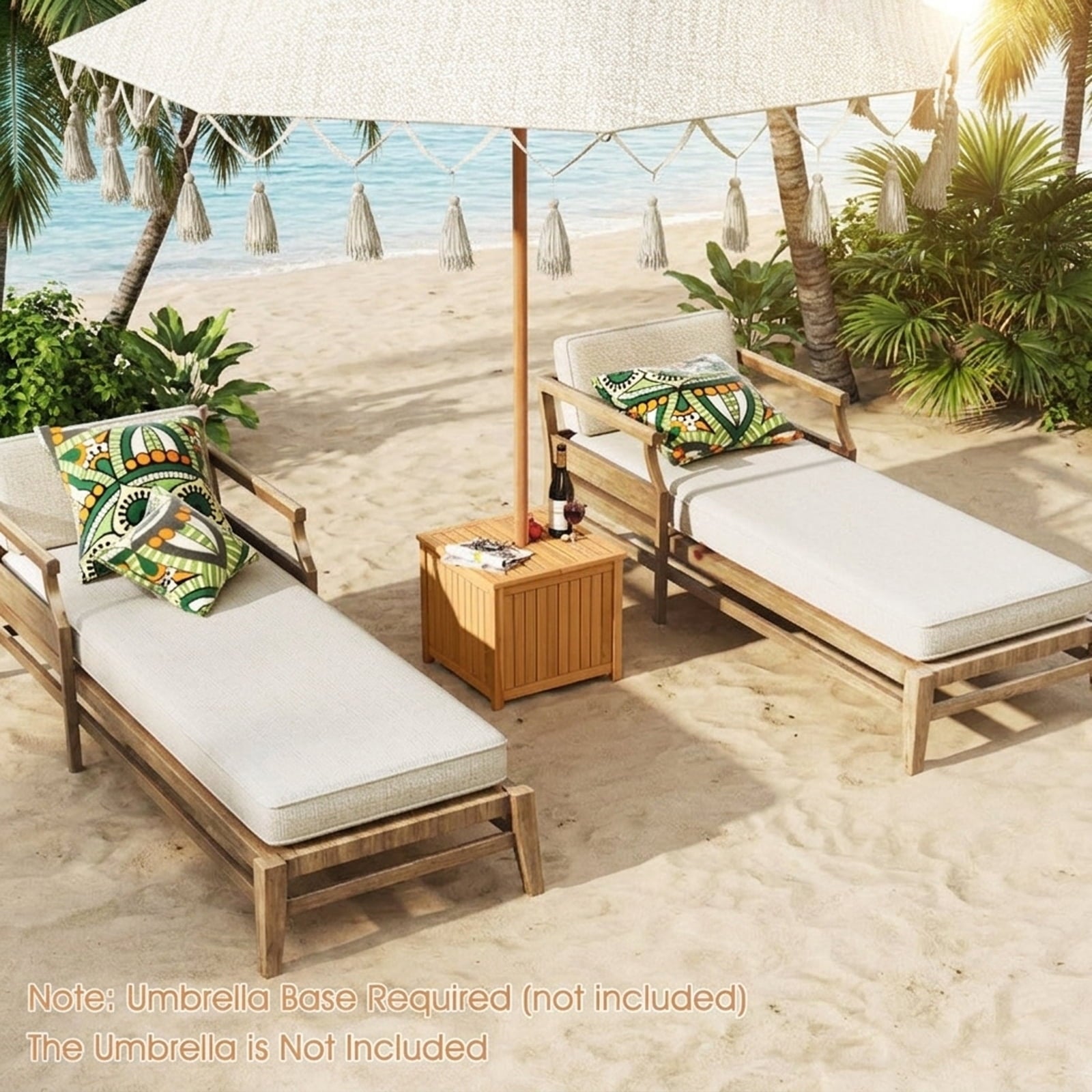 Biotree 2-in-1 Outdoor Side Table with Storage Acacia Wood Slatted Coffee Table Square Slatted End Storage Box with 2.3" Umbrella Hole, Natural