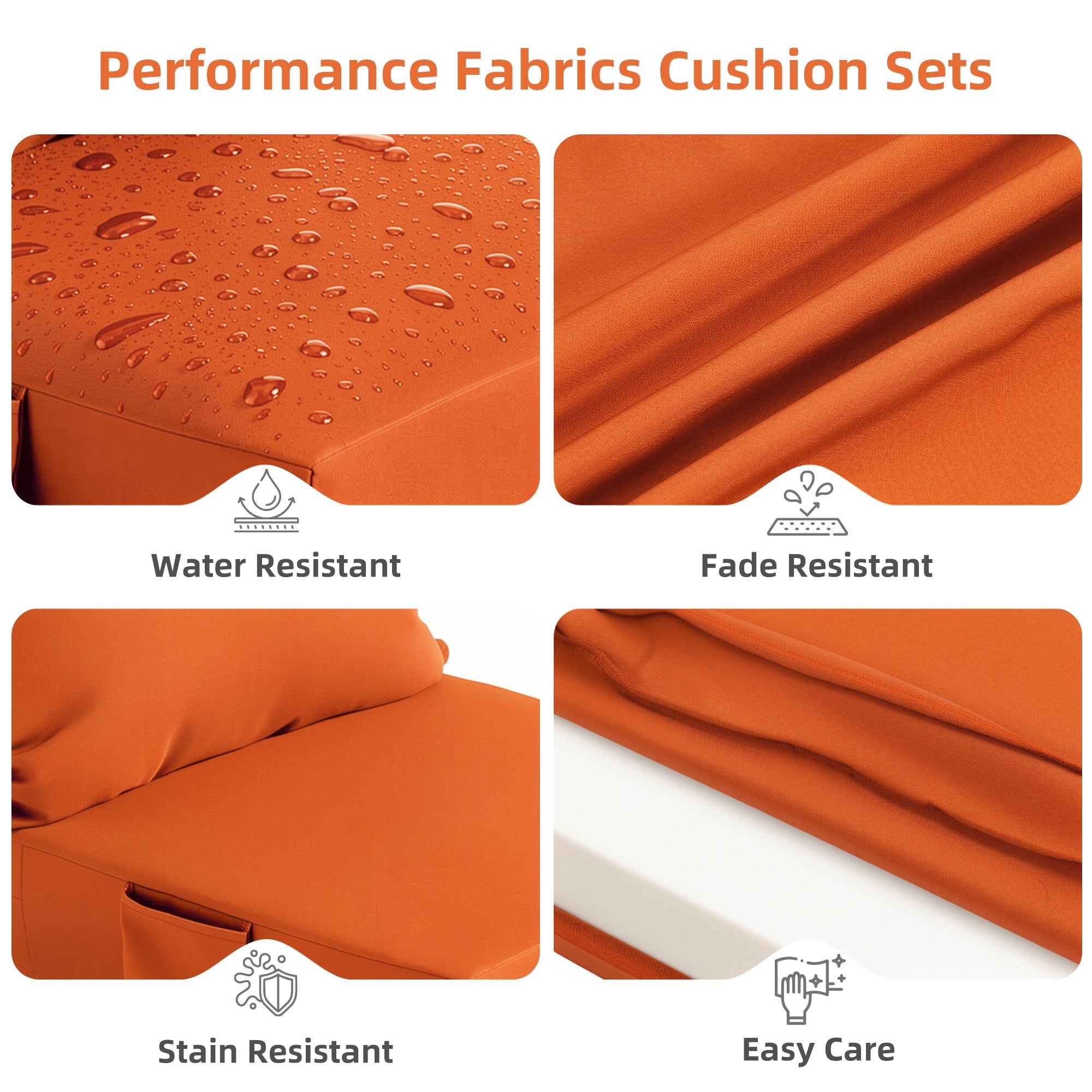 Biotree Outdoor Seat Cushions for Chairs,Waterproof Fade-Resistant Patio Furniture Replacement Cushions with Removable Cover,Orange