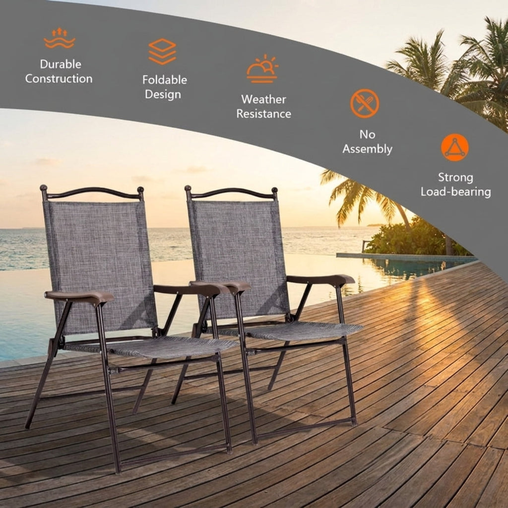 Biotree Set of 2 Patio Folding Sling Back Camping Deck Chairs Stackable Patio Chair for Garden BackyardGray