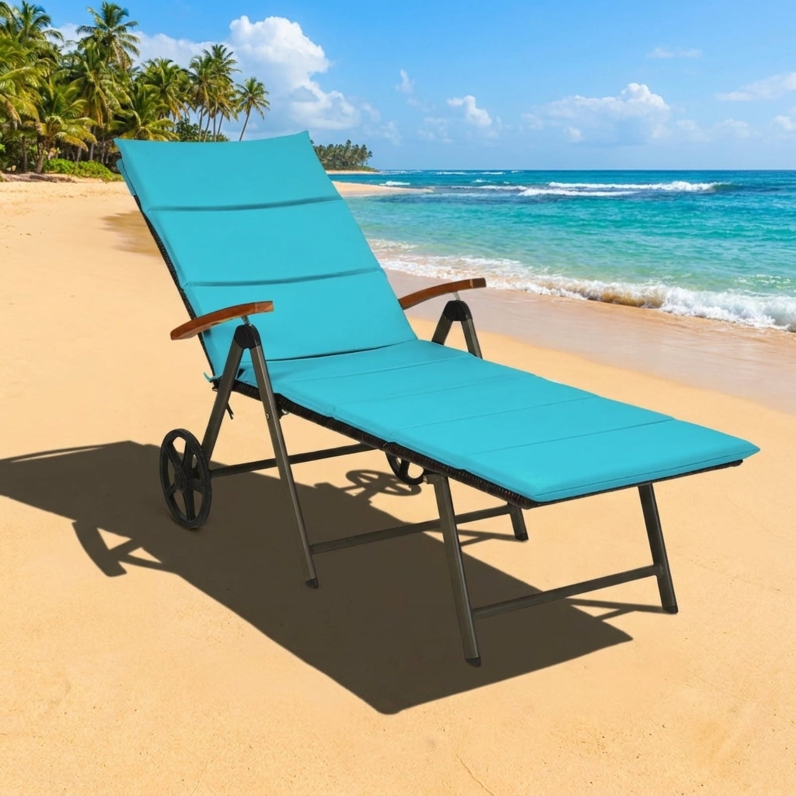 Biotree Outdoor Chaise Lounge Chair Rattan Lounger Recliner Chair Stackable Patio Chair for Garden BackyardTurquoise