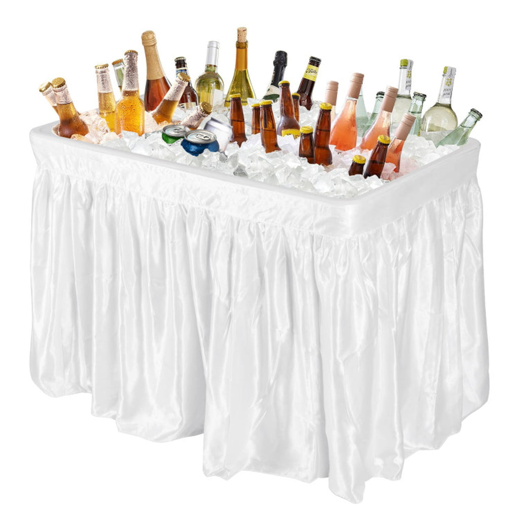 Biotree 4 Feet Folding Ice Cooler Table with Matching Skirt Portable Party Table with Built-In Ice Bin for Events, White