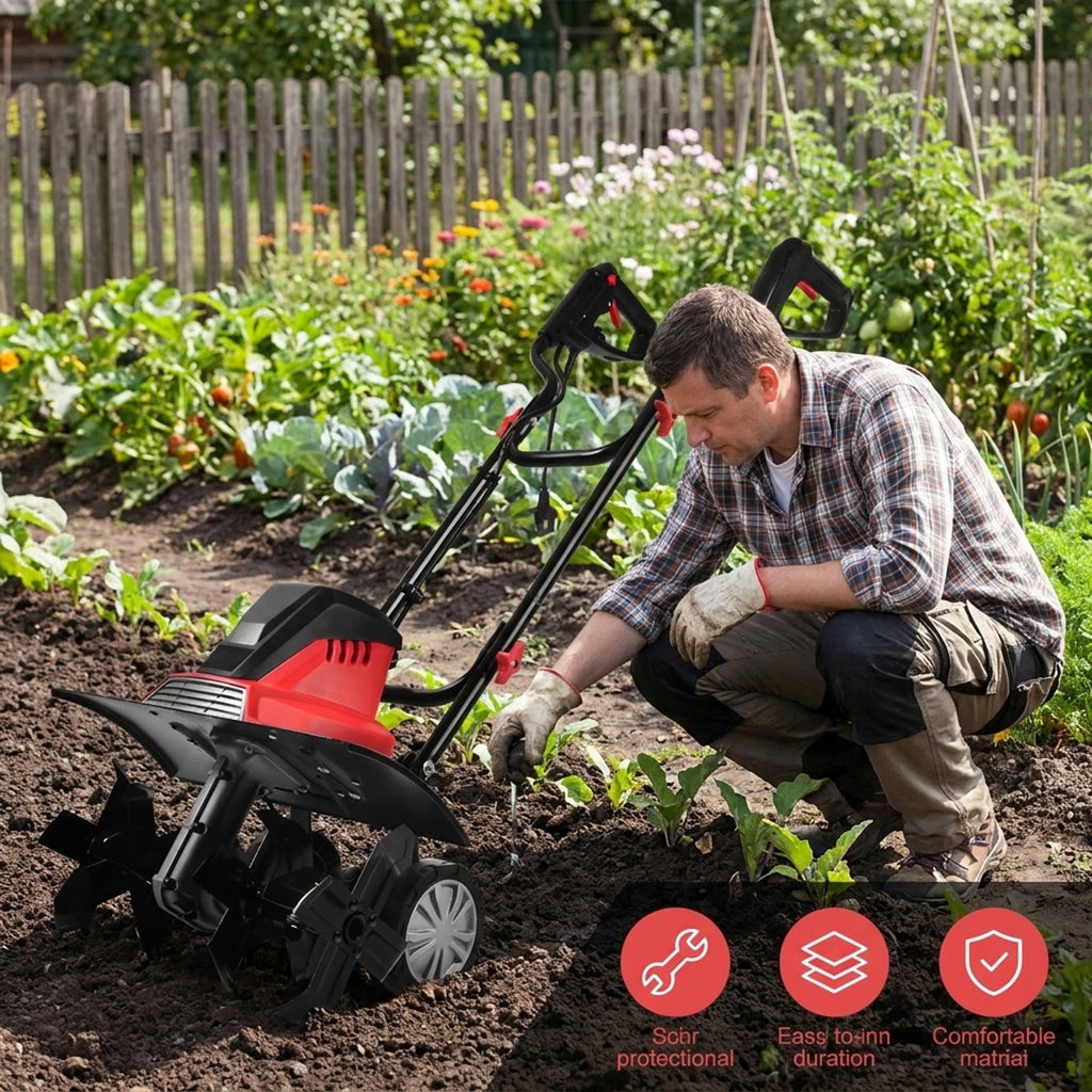 Biotree 17-Inch 13.5 Amp Corded Electric Tiller and Cultivator 9 for Lawn Garden Yard Soil Care, Red