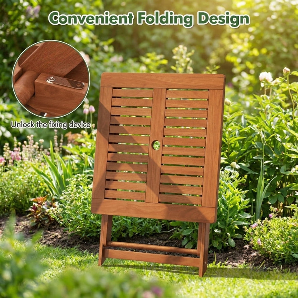 Biotree 29.5 Inch x 29.5 Inch Patio Dining Table with Teak Painting and Umbrella Hole, Teak