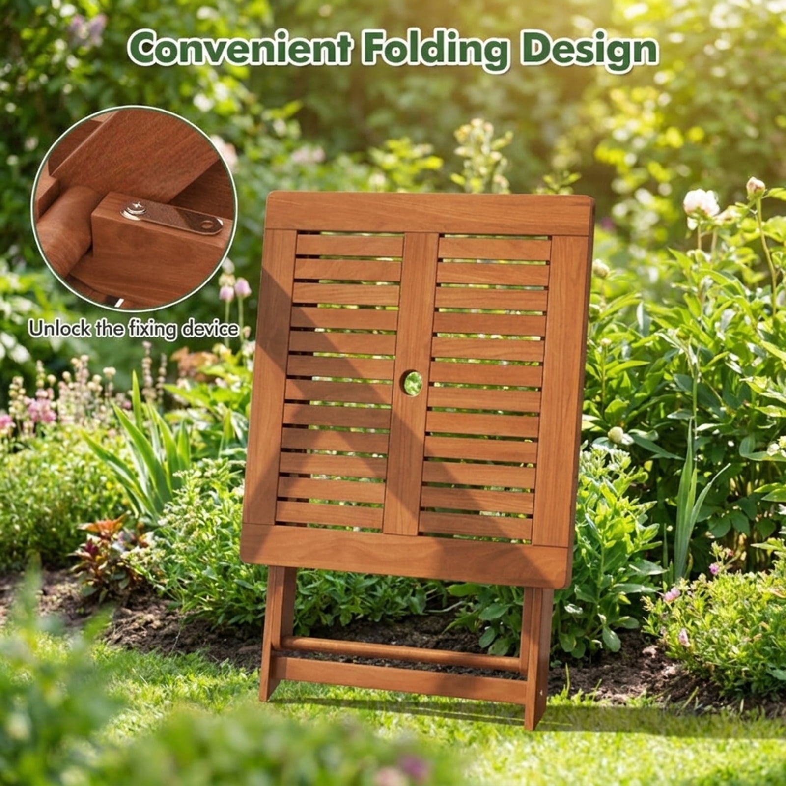 Biotree 29.5 Inch x 29.5 Inch Patio Dining Table with Teak Painting and Umbrella Hole, Teak