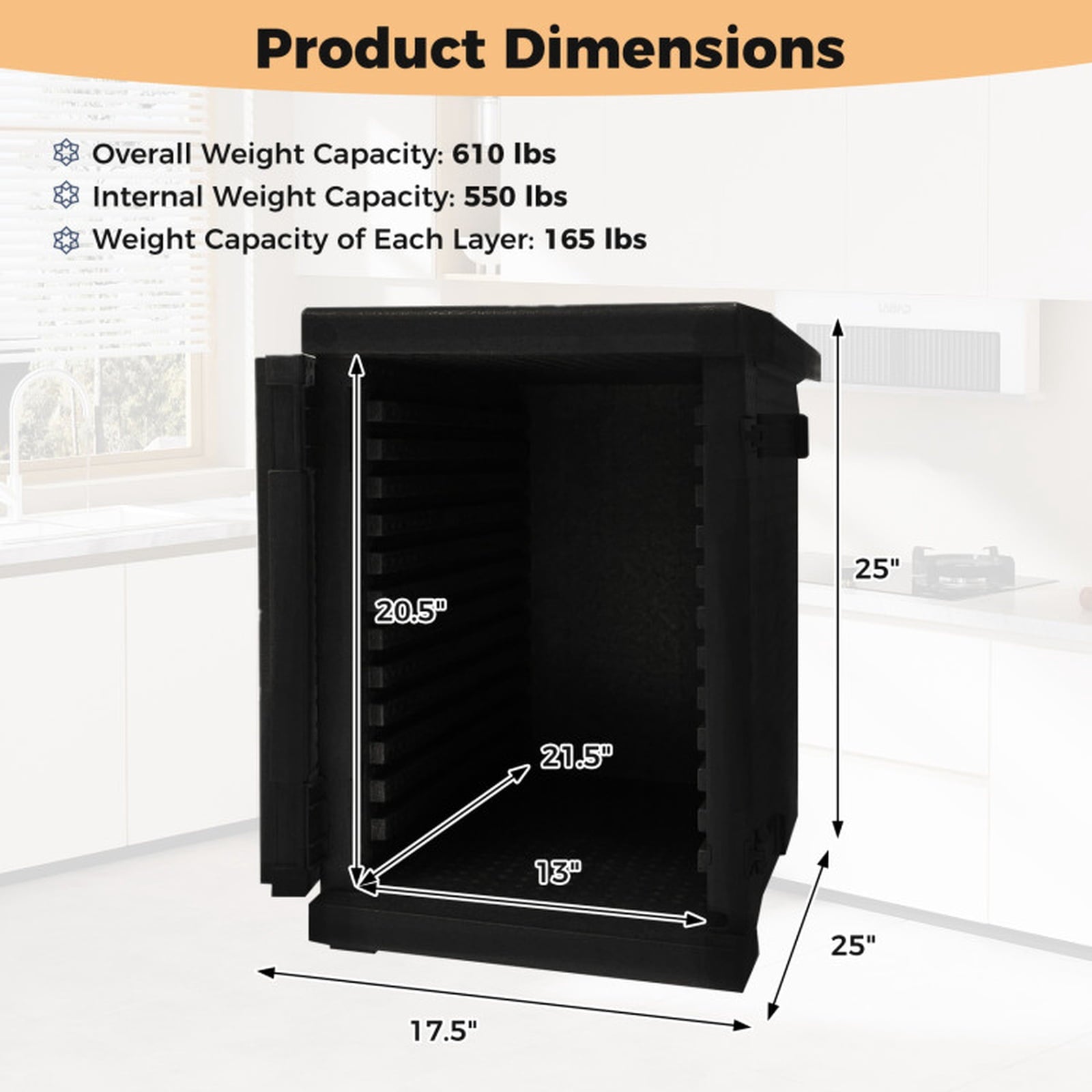 Biotree 91 Qt Insulated Food Pan Carrier with Safety Buckles and Shelf Dividers, Black