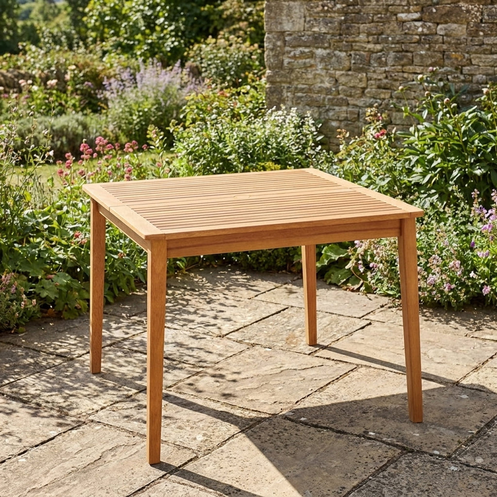 Biotree 40 Inch Acacia Wood Dining Square Bistro Table with 1.96 Inch Umbrella Hole, Natural