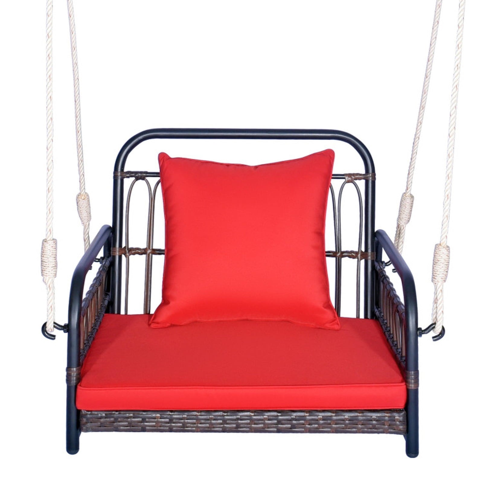Biotree Patio Rattan Porch Swing Hammock Chair with Seat Cushion for Patio Porch Garden Backyard Outdoor, Red