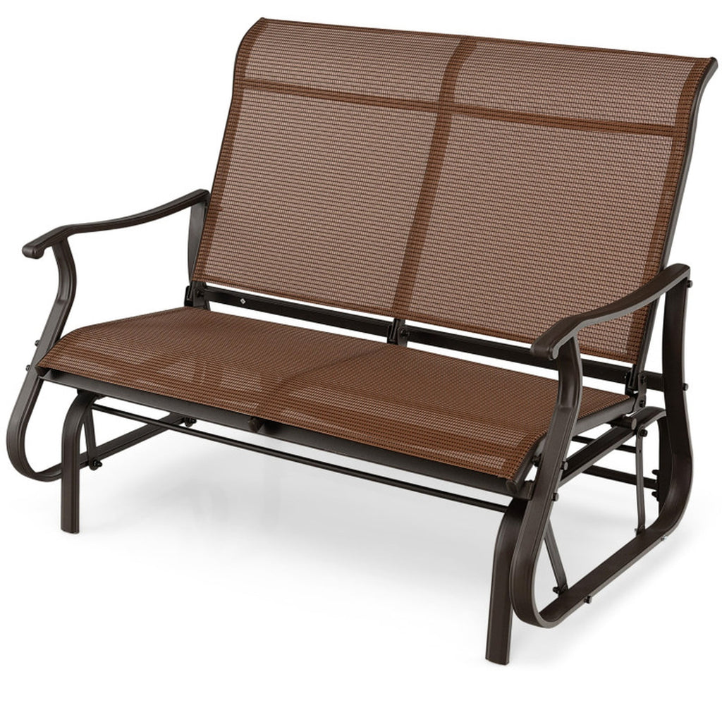 Biotree 2-Person Patio Glider Bench with High Back and Curved Armrests Stackable Patio Chair for Garden BackyardBrown