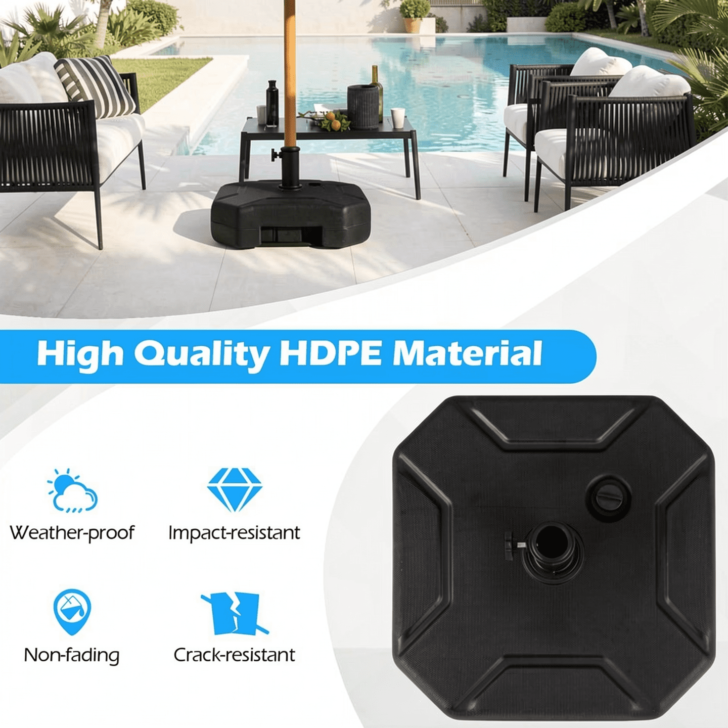 Biotree 17 Inch 88 LBS Heavy-Duty Fillable Umbrella Base with Handle - Heavy Duty Outdoor Patio Stand