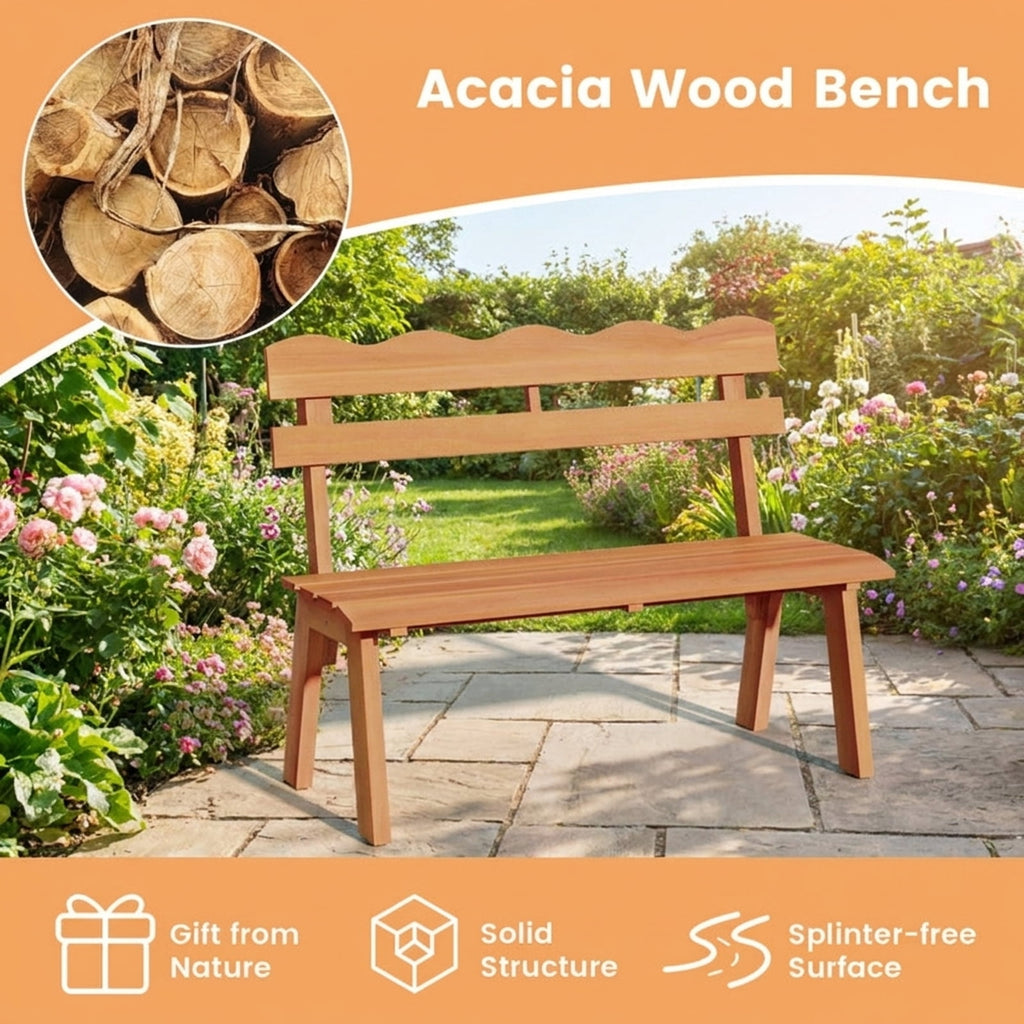 Biotree Outdoor Acacia Wood Garden Bench with 800 Lbs Weight Capacity Stackable Patio Chair for Garden BackyardNatural