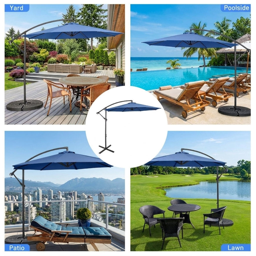 Biotree 10 ft Cantilever Offset Patio Umbrella 8-Rib Outdoor Shade - Blue - UV Protection with Cross Base