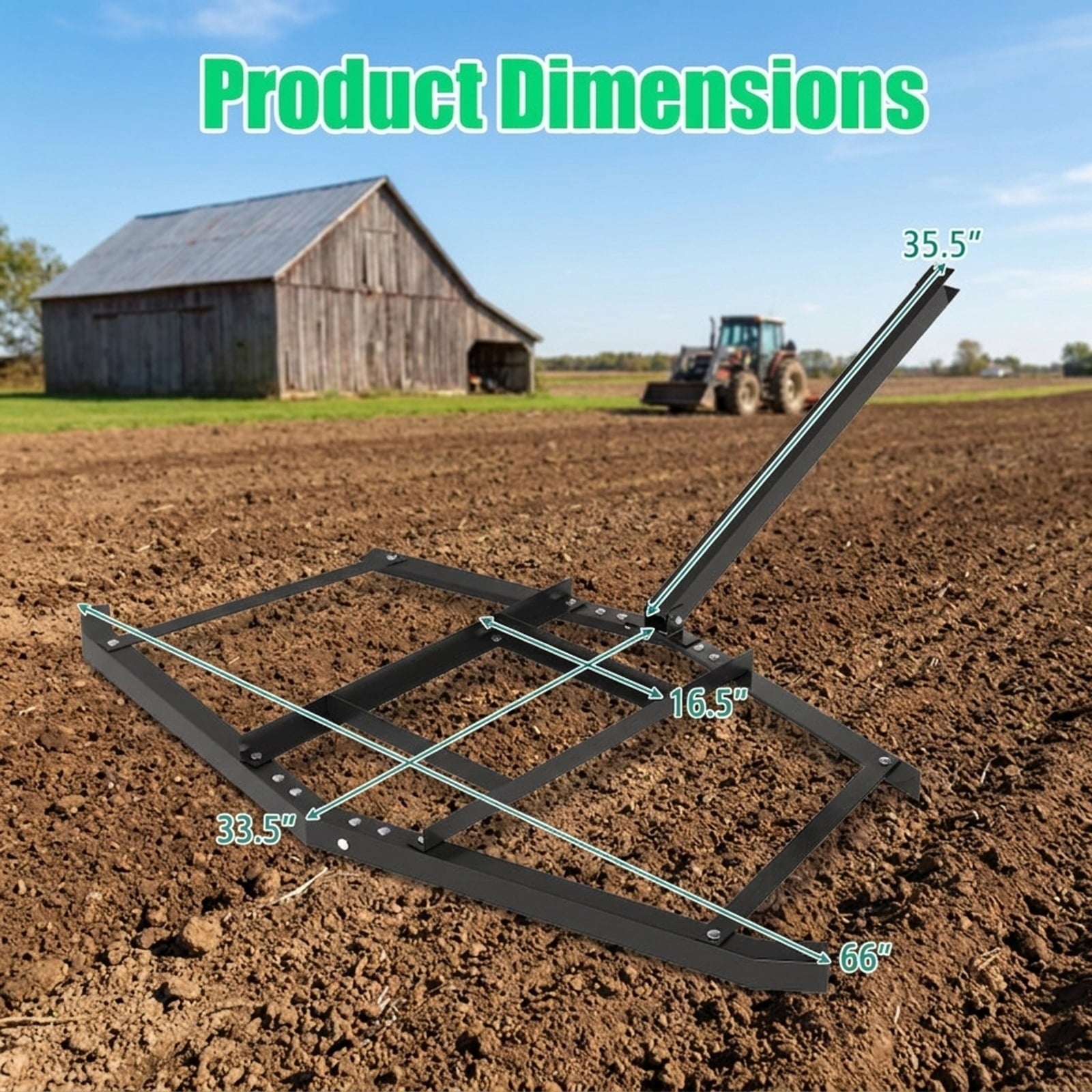 Biotree 66 Wide Driveway Drag Tow Behind Landscape Leveling Rake with Reinforced Bars for Lawn Garden Yard Soil Care, Black