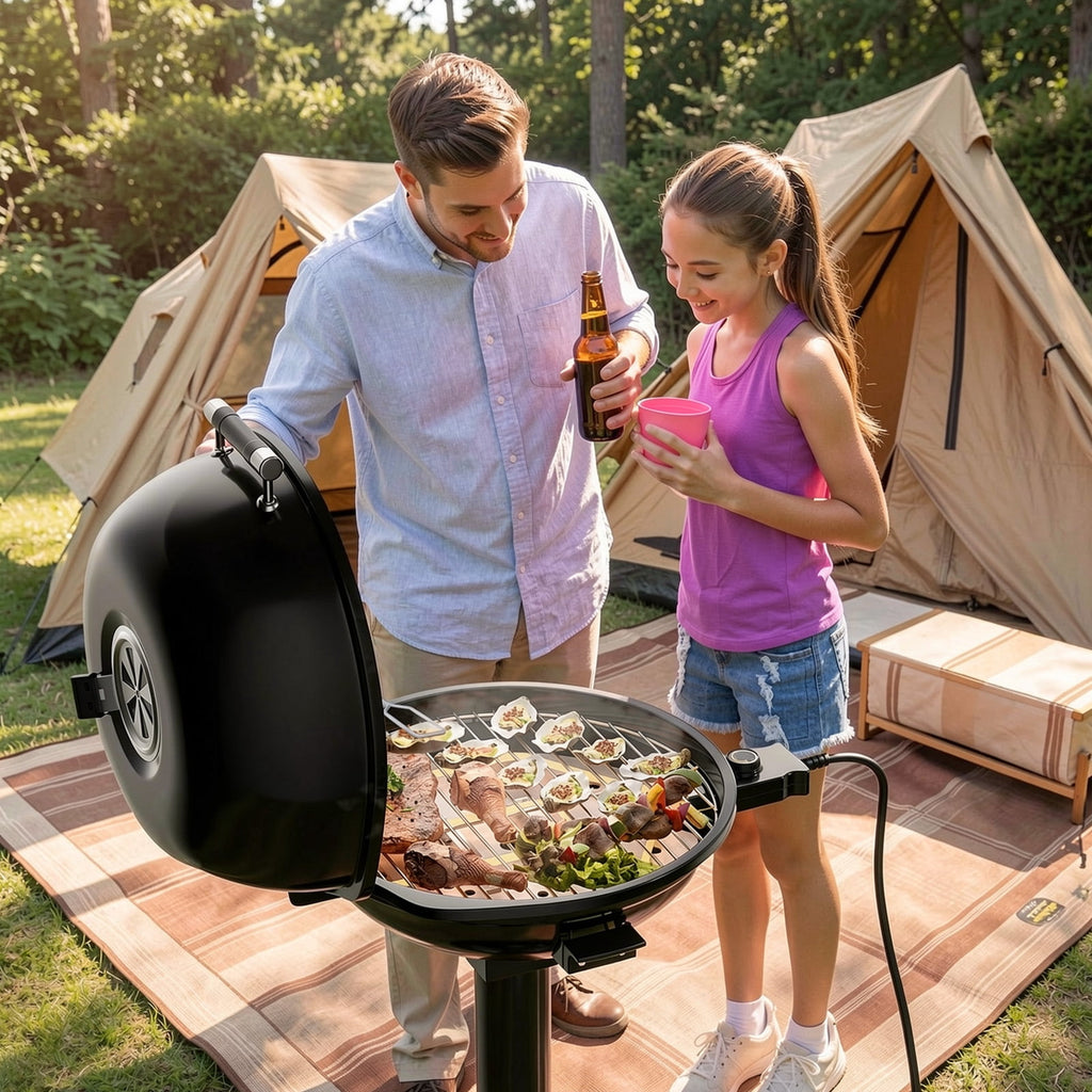 Biotree 1600W Portable Electric BBQ Grill with Removable Non-Stick Rack-Black Outdoor Cooking Patio Summer