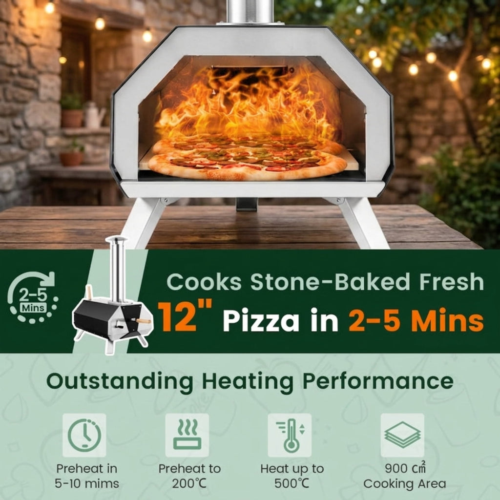 Biotree Outdoor Pizza Oven with Pizza Stone and Foldable Legs for Camping for Outdoor Backyard Camping Patio BBQ, Black
