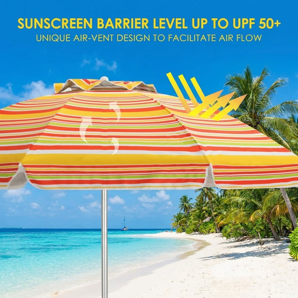Biotree 6.5 ft Portable Beach Umbrella with Carrying Bag, 6 Ribs, Sand Tilt Mechanism - Orange for Backyard