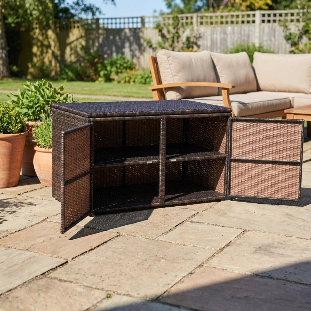 Biotree 88 Gallon Garden Patio Rattan Storage Container Box Outdoor Waterproof for Patio Deck Garden Cushions, Brown