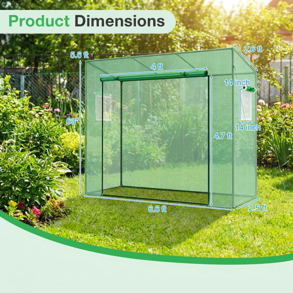 Biotree Outdoor Portable Walk-in Greenhouse with PE Cover Heavy-Duty Metal Frame Roll for Outdoor Garden Backyard Patio Vegetables Flowers, Green