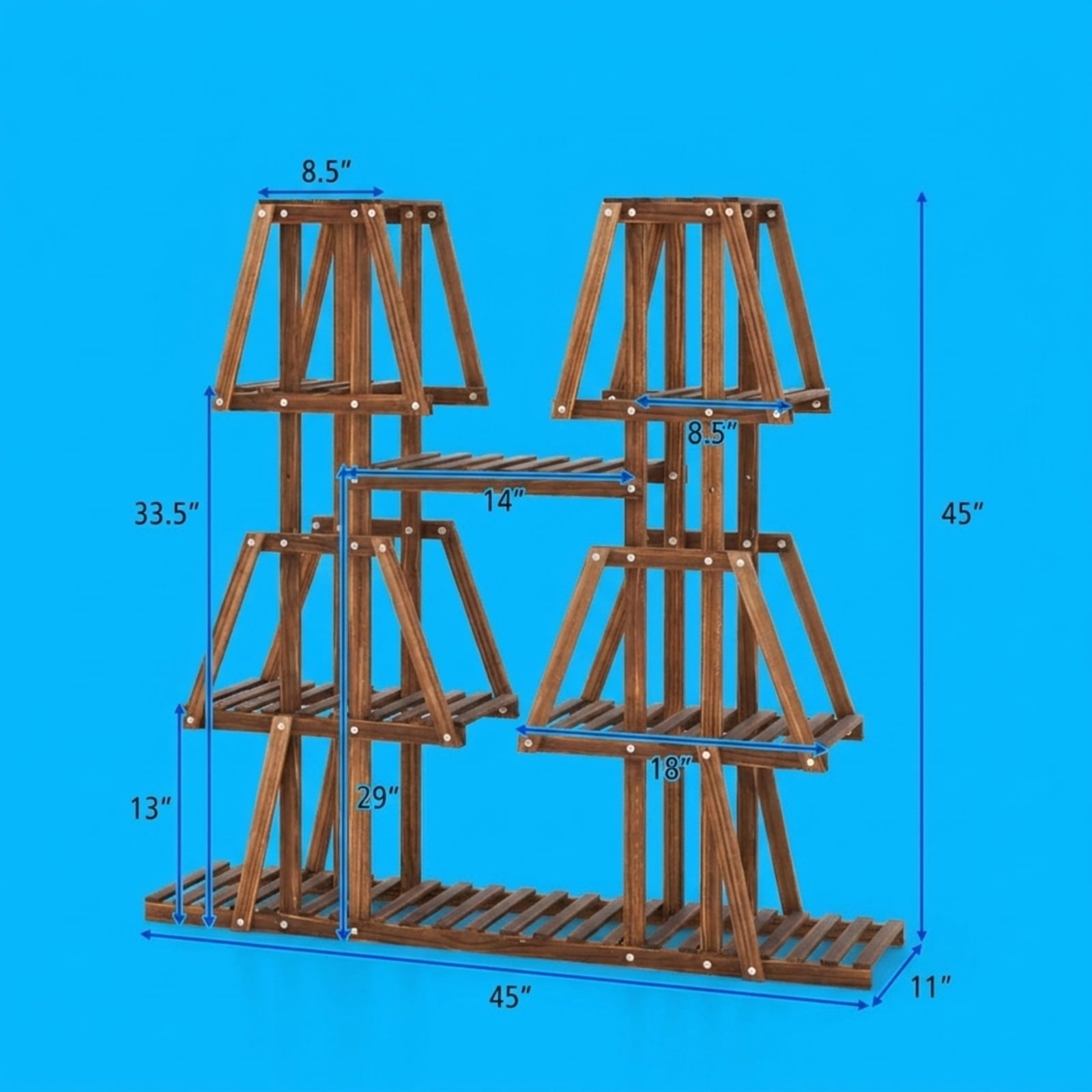 Biotree 5-Tier 10 Potted Wood Plant Stand for Multiple Plants for Indoor Outdoor Patio Balcony Garden, Brown