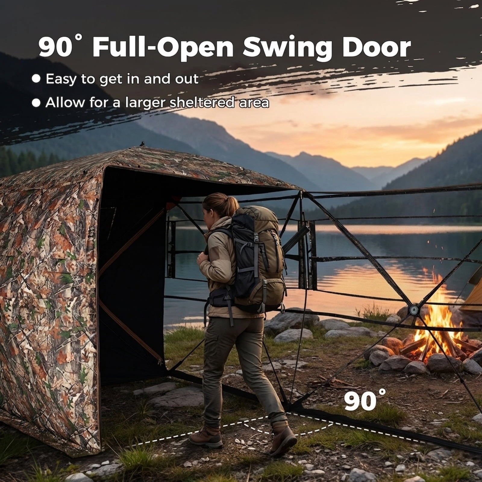 Biotree 270 Degree See-Through Pop Up Ground Hunting Blind for 3-4 People with Carry Bag for Deer and Turkey