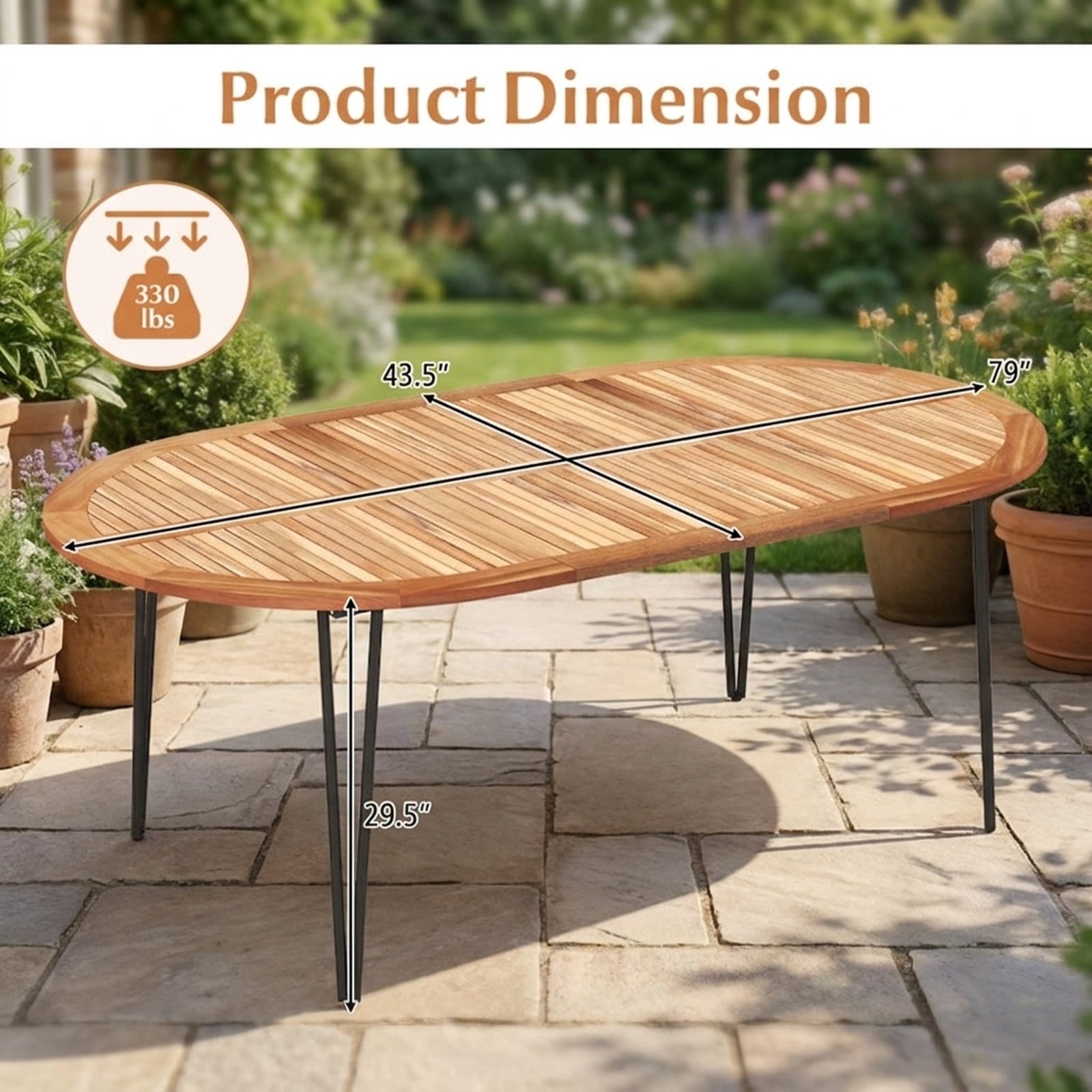 Biotree 79 Inch Oval Patio Dining Table with Umbrella Hole and Acacia Wood Tabletop for 8 People, Natural