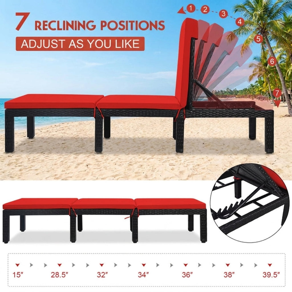 Biotree Patio Rattan Cushioned Height Adjustable Lounge Chair Stackable Patio Chair for Garden BackyardRed Off White