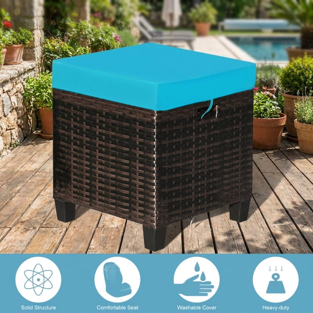 Biotree 2 Pieces Patio Rattan Ottoman Set with Removable Cushions Stackable Patio Chair for Garden BackyardTurquoise