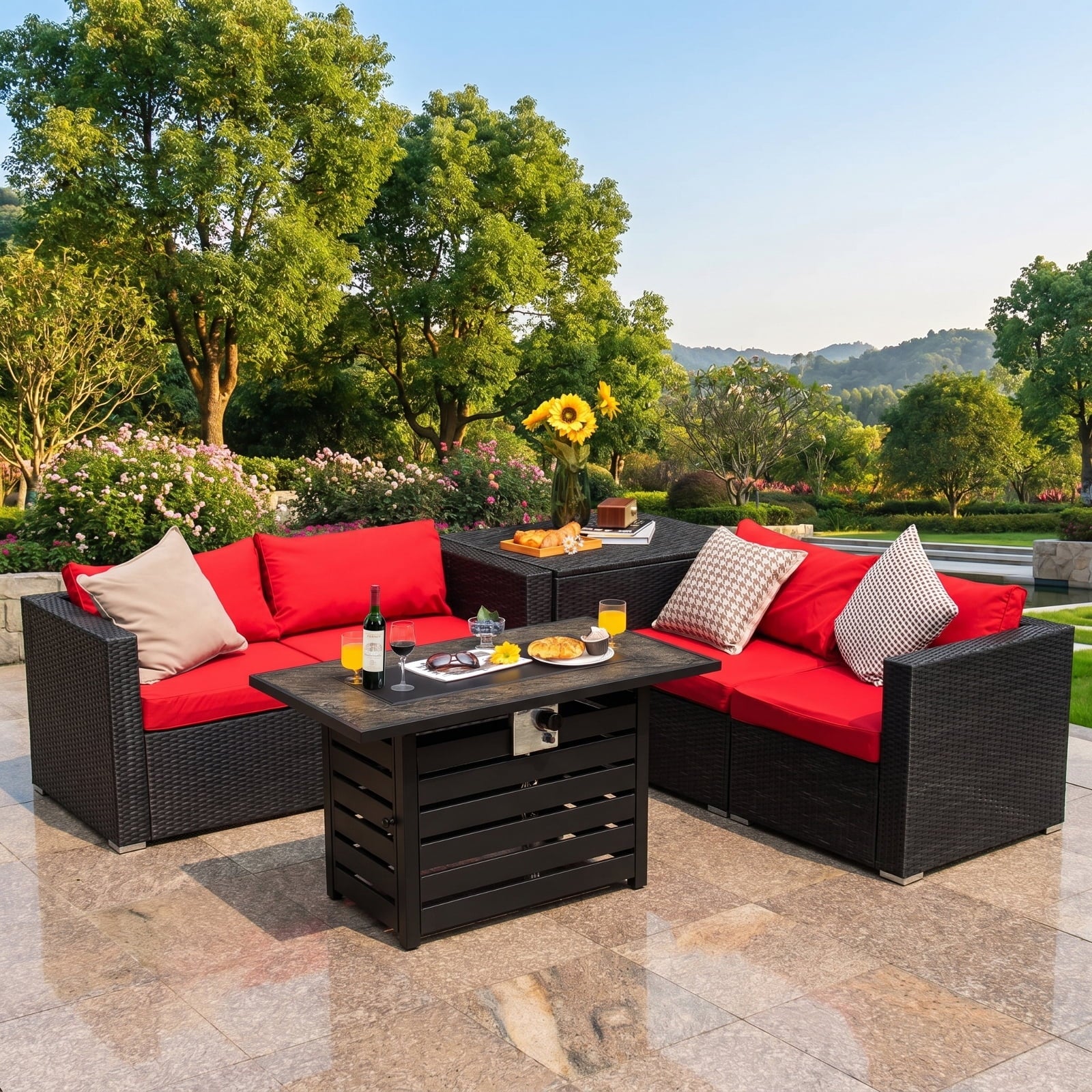 Biotree 42 Inch 50000 BTU Propane Fire Pit Table with Ore Powder Surface for Outdoor Patio Backyard Garden Camping, Black