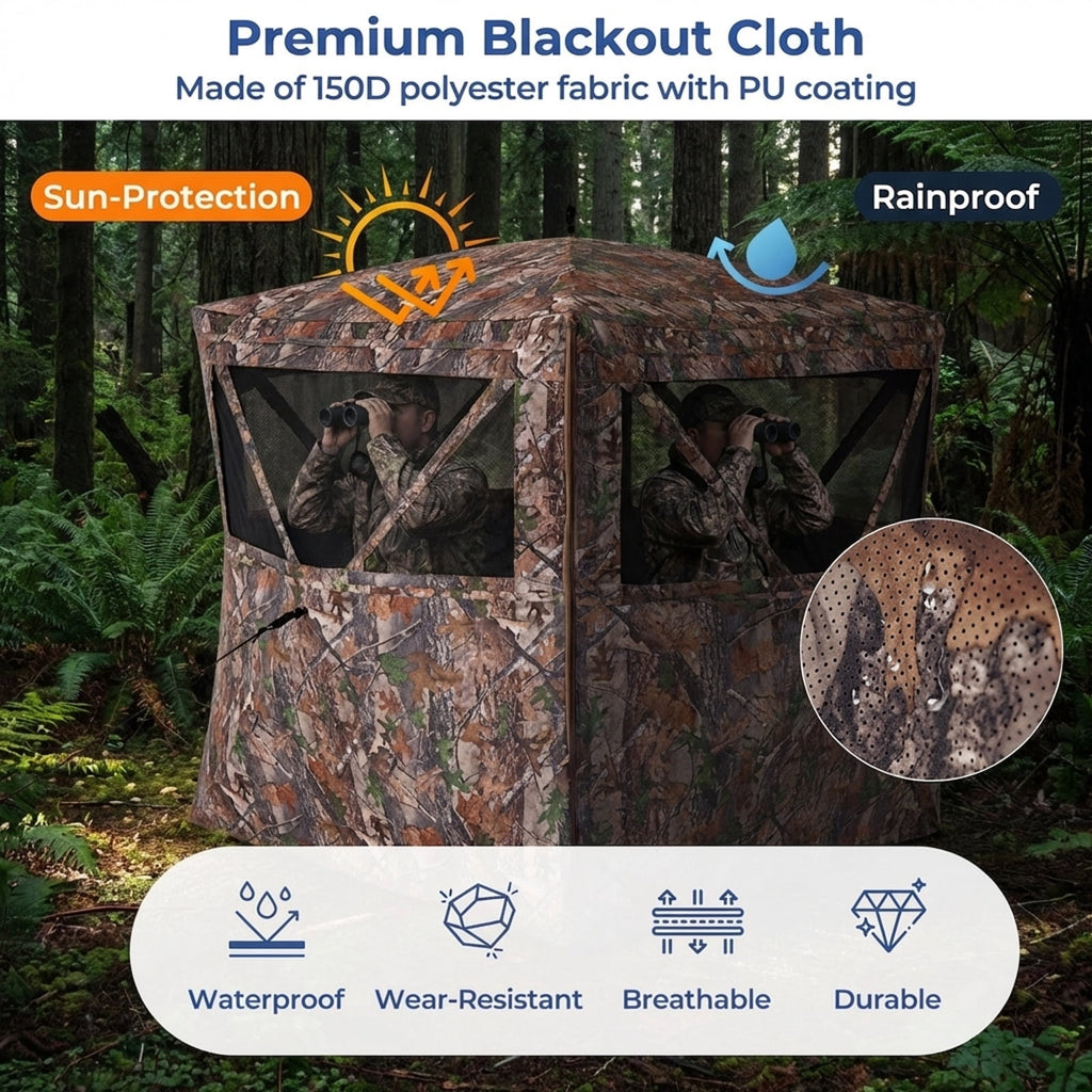 Biotree 360 Degree See-Through Ground Hunting Blind for 2-3 People with Carry Bag for Deer and Turkey