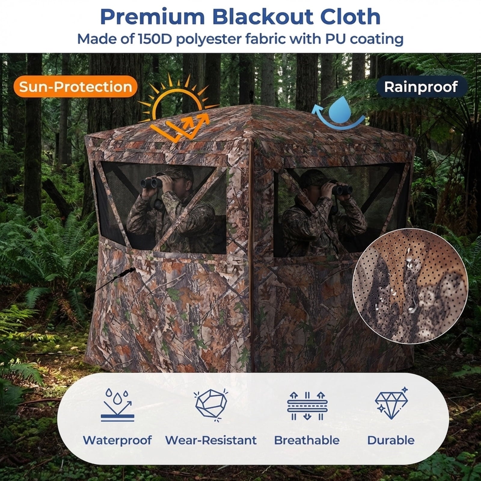 Biotree 360 Degree See-Through Ground Hunting Blind for 2-3 People with Carry Bag for Deer and Turkey