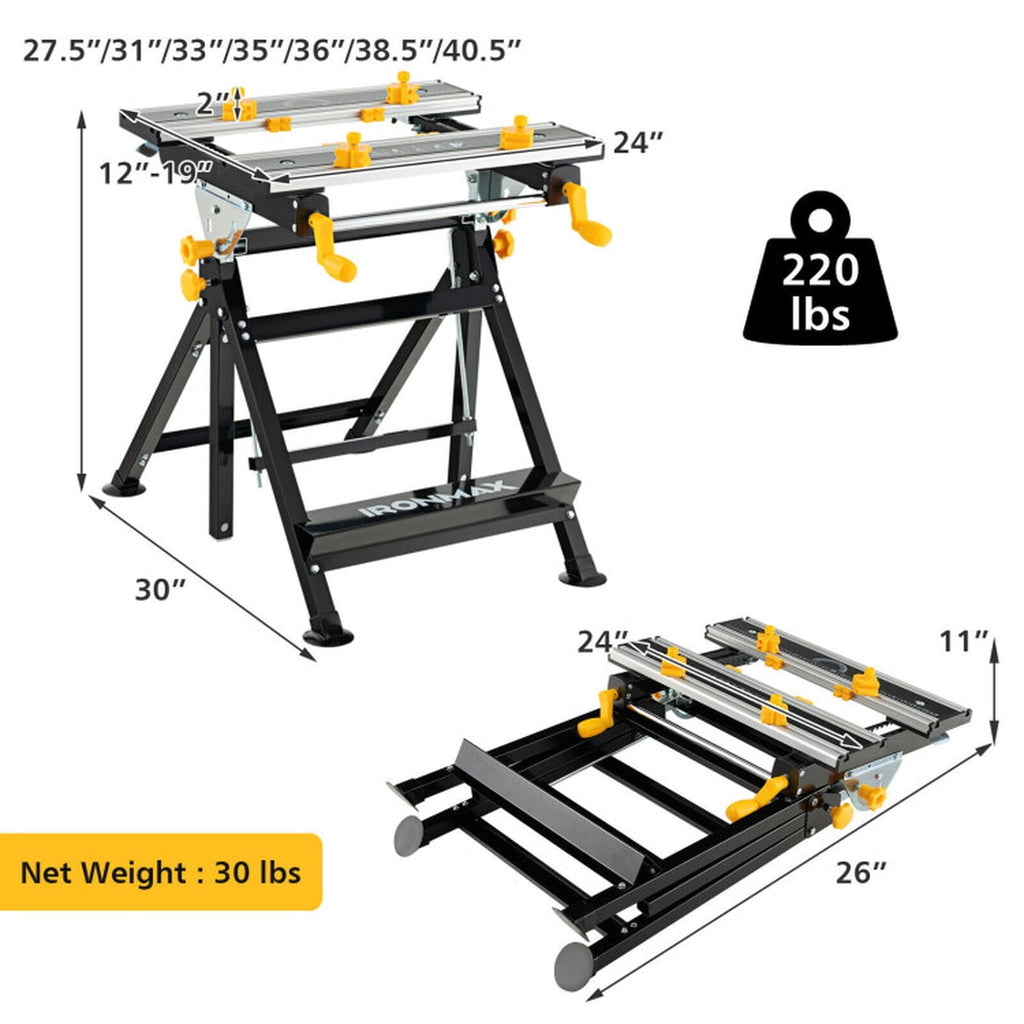 Biotree Folding Work Table with Tiltable Platform and 7-level Adjustable Height for Garage Workshop Home DIY Projects, Black