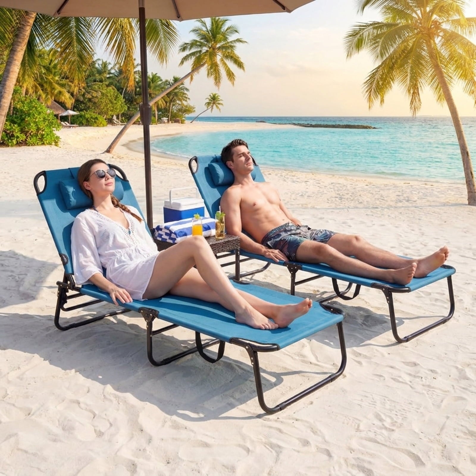 Biotree Beach Chaise Lounge Chair with Face Hole and Removable Pillow Stackable Patio Chair for Garden BackyardBlue